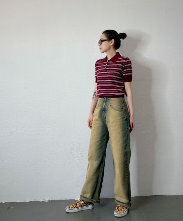 Burgundy Stripe Polo #250301